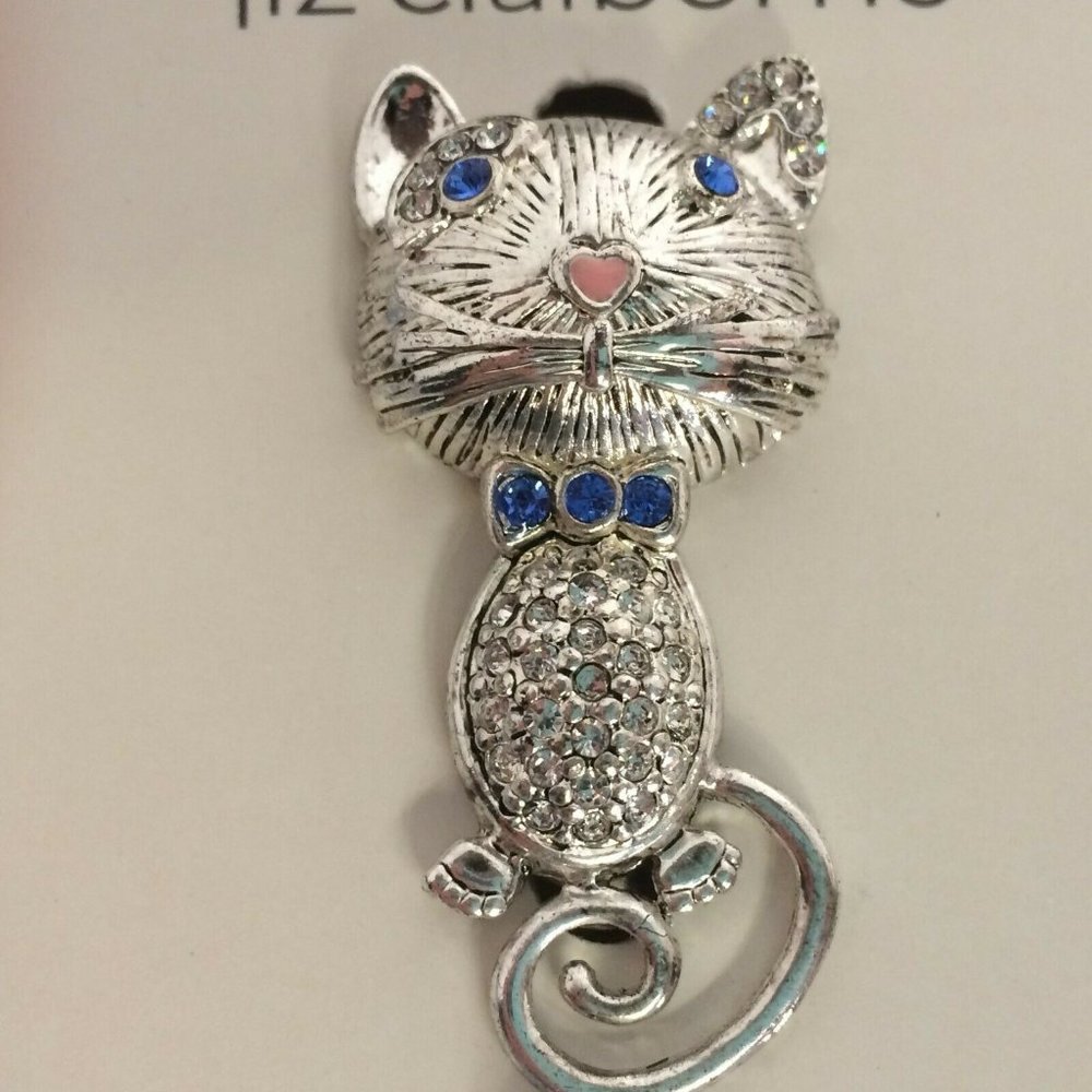 Liz Claiborne Mouse Pin Rhinestone Brooch Blue Eye Costume Jewelry Heart Nose